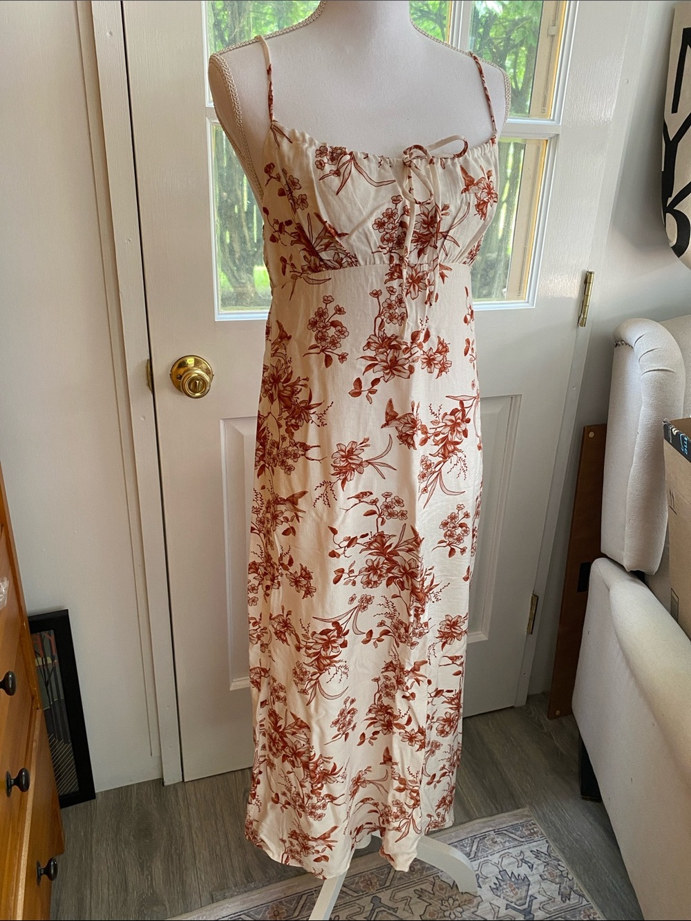 Monteau Cream Maxi Dress with Rust Floral Print